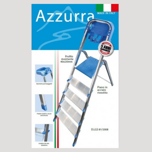 Scala alluminio uso casa modello azzurra con vaschetta da 3 a 8 gradini