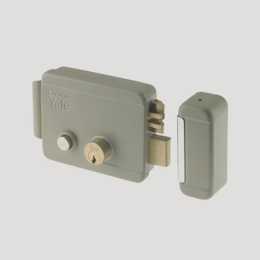 Serratura per cancelli elettrica con pulsante e mandate yale destra/sinistra mm 50/60/70